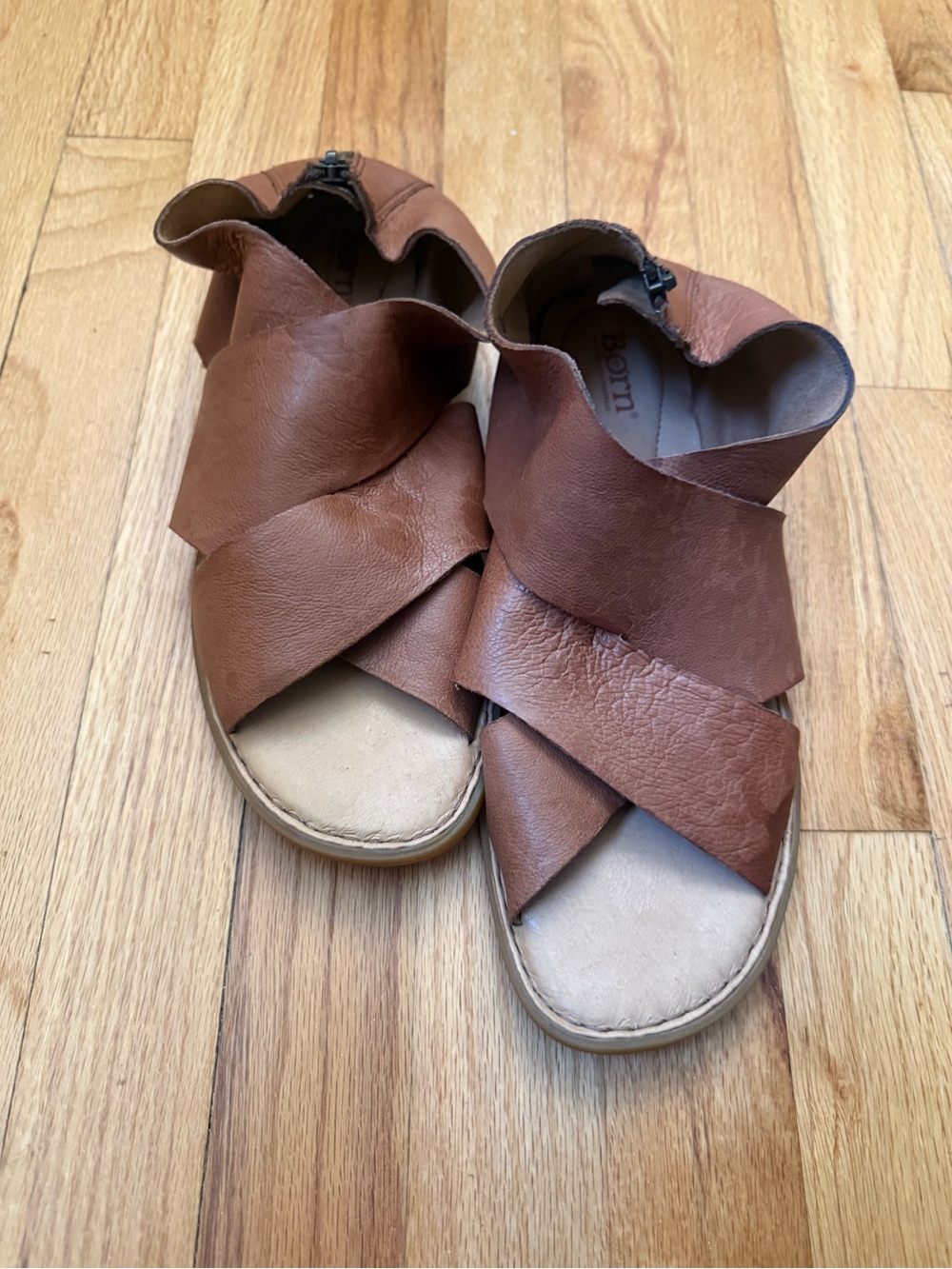 Born Brown Leather Crisscross Sandals